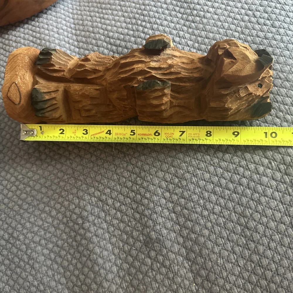 Folk Art Bear Figure Hand Carved Wood Cedar Fence Post 10” Standing Sad Bear